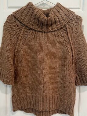 LOFT Chunky Knit Cowl Neck Sweater XS Camel Brown Short Sleeve Cozy